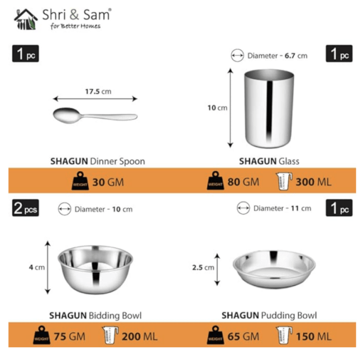 Shri & Sam Stainless Steel Shagun Dinner Set (6 Pcs) - Image 3
